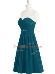 Teal A-line Sweetheart Sleeveless Chiffon Knee Length Zipper Pleated Womens Party Dresses