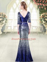 V-neck Half Sleeves Sequined Homecoming Dress Belt Zipper