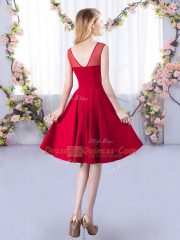 Pretty Sleeveless Knee Length Ruching Zipper Court Dresses for Sweet 16 with Red