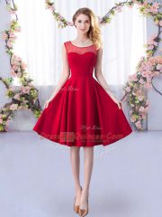 Pretty Sleeveless Knee Length Ruching Zipper Court Dresses for Sweet 16 with Red