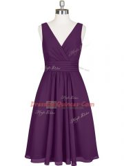 Trendy Chiffon V-neck Sleeveless Zipper Pleated Prom Dress in Purple
