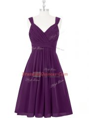Straps Sleeveless Dress for Prom Mini Length Ruching Purple Chiffon