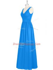 Floor Length Zipper Evening Dress Royal Blue for Prom and Party and Military Ball with Ruching
