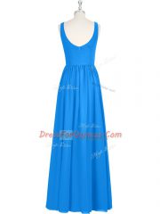 Floor Length Zipper Evening Dress Royal Blue for Prom and Party and Military Ball with Ruching