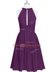 Lovely Purple Chiffon Zipper Halter Top Sleeveless Mini Length Prom Party Dress Ruching