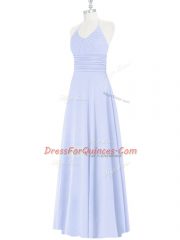 Customized Floor Length Baby Blue Prom Gown Halter Top Sleeveless Zipper