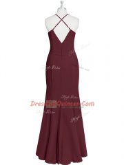 Excellent Burgundy Sleeveless Chiffon Criss Cross for Prom and Party and Military Ball