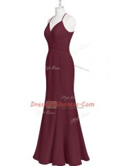 Excellent Burgundy Sleeveless Chiffon Criss Cross for Prom and Party and Military Ball