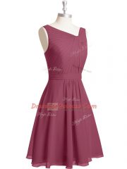 Sleeveless Chiffon Knee Length Zipper Prom Party Dress in Red with Ruching and Belt