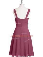 Sleeveless Chiffon Knee Length Zipper Prom Party Dress in Red with Ruching and Belt