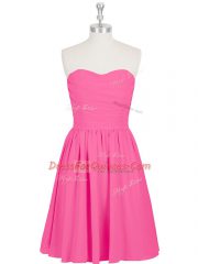 Hot Pink Sleeveless Chiffon Zipper Prom Gown for Prom and Party