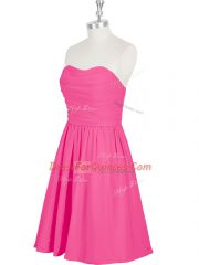 Hot Pink Sleeveless Chiffon Zipper Prom Gown for Prom and Party