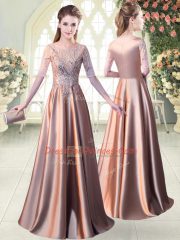 Admirable Pink Half Sleeves Sequins Floor Length Dress for Prom
