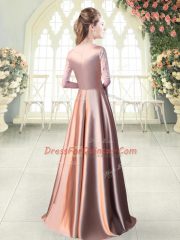 Admirable Pink Half Sleeves Sequins Floor Length Dress for Prom