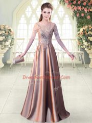 Admirable Pink Half Sleeves Sequins Floor Length Dress for Prom