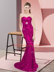Best Selling Fuchsia Prom Dresses Prom and Party with Belt Sweetheart Sleeveless Sweep Train Lace Up
