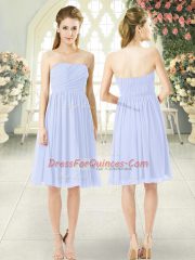 Baby Blue Side Zipper Prom Evening Gown Ruching Sleeveless Knee Length