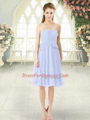 Baby Blue Side Zipper Prom Evening Gown Ruching Sleeveless Knee Length