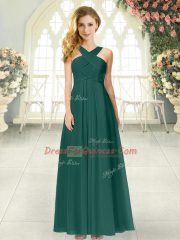 Peacock Green Prom Party Dress Prom and Party with Ruching Straps Sleeveless Zipper