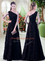 One Shoulder Sleeveless Zipper Prom Dress Black