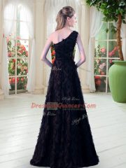 One Shoulder Sleeveless Zipper Prom Dress Black