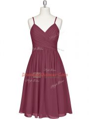 Burgundy Sleeveless Pleated Knee Length Prom Dresses