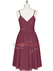 Burgundy Sleeveless Pleated Knee Length Prom Dresses