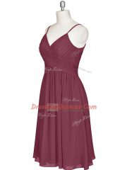 Burgundy Sleeveless Pleated Knee Length Prom Dresses
