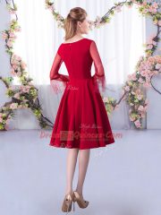 Dramatic Red Satin Zipper Scoop 3 4 Length Sleeve Knee Length Court Dresses for Sweet 16 Ruching