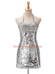 Silver Sleeveless Ruching Mini Length