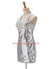 Silver Sleeveless Ruching Mini Length