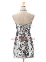 Silver Sleeveless Ruching Mini Length
