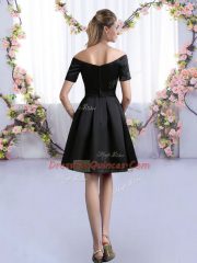 Smart Mini Length Black Dama Dress for Quinceanera Off The Shoulder Short Sleeves Zipper
