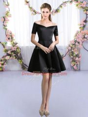 Smart Mini Length Black Dama Dress for Quinceanera Off The Shoulder Short Sleeves Zipper