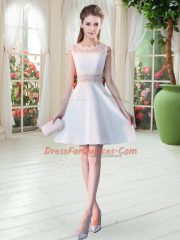 Satin Sleeveless Mini Length Prom Dresses and Lace