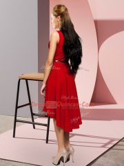 Modern Sleeveless Lace Up High Low Belt Party Dress for Girls