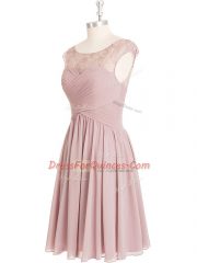 Most Popular Chiffon Scoop Cap Sleeves Lace in Pink