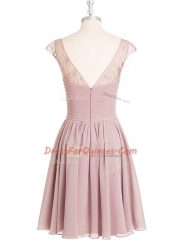 Most Popular Chiffon Scoop Cap Sleeves Lace in Pink