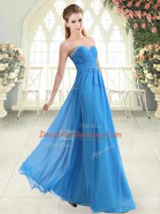 Custom Designed Blue Zipper Prom Dresses Beading Sleeveless Floor Length