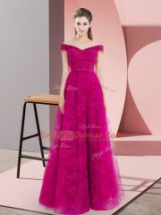 Floor Length A-line Sleeveless Fuchsia Prom Party Dress Lace Up