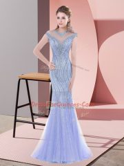 Baby Blue Prom Party Dress Scoop Sleeveless Sweep Train Zipper