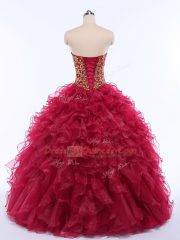 Beautiful Sweetheart Sleeveless Lace Up Sweet 16 Dresses Wine Red Organza