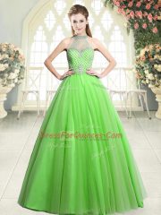 Attractive Floor Length Prom Evening Gown Halter Top Sleeveless Zipper