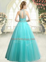 Attractive Floor Length Prom Evening Gown Halter Top Sleeveless Zipper