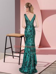 High Low Mermaid Sleeveless Green Prom Dresses Zipper