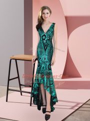 High Low Mermaid Sleeveless Green Prom Dresses Zipper