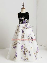 Dramatic Floor Length White Kids Formal Wear Scoop Sleeveless Zipper