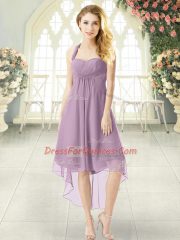 Sleeveless High Low Ruching Zipper Evening Dress with Purple