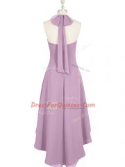 Sleeveless High Low Ruching Zipper Evening Dress with Purple