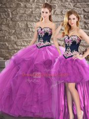 Tulle Sleeveless Floor Length Sweet 16 Quinceanera Dress and Beading and Embroidery
